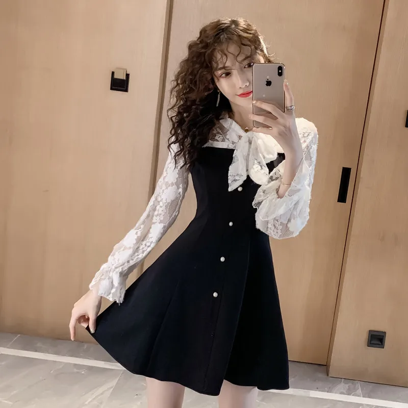 COIGARSAM Новое Женское цельнокроеное платье в Корейском стиле с бантом и