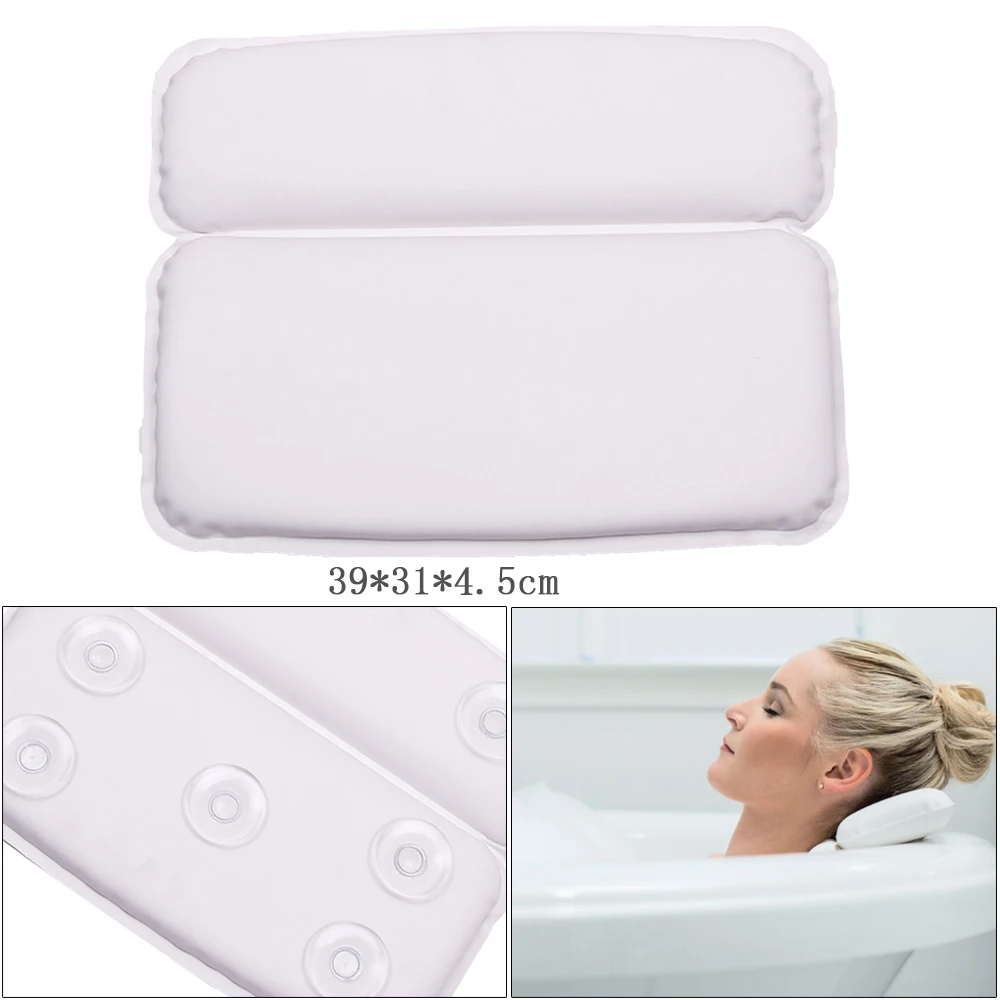 

1pc Spa Bath Pillow Suction Cup Anti-Slip Bath Tub Spa Pillow PU Waterproof Sponge Bathtub Pillow Cushion Bathroom Shower Pillow