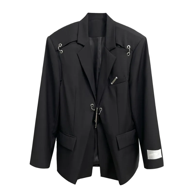 

SeeBeautiful Fake Two Pieces Stitching Loose Blazer Coat Notched Long Sleeve Pockets Women Winter 2021 New Fashion G978