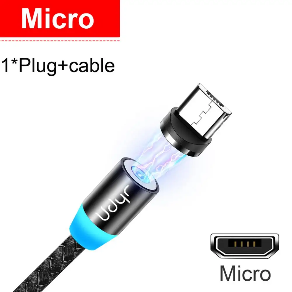 Udyr Магнитный Micro usb type C кабель для iphone samsung Android 2 м Быстрая зарядка магнит Зарядное устройство USB кабель провод для мобильного телефона шнур - Цвет: Black For Micro