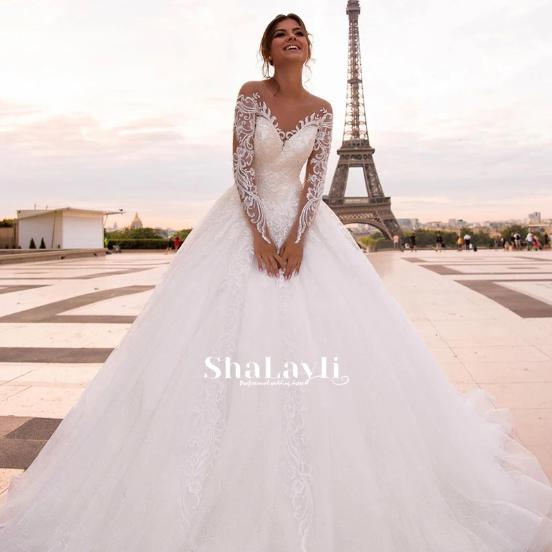 

Elegant Wedding Dress Organza With Embroidery With Princess Ball Gown Sweetheart Full Sleeve Simplicity Back Button Custom Made