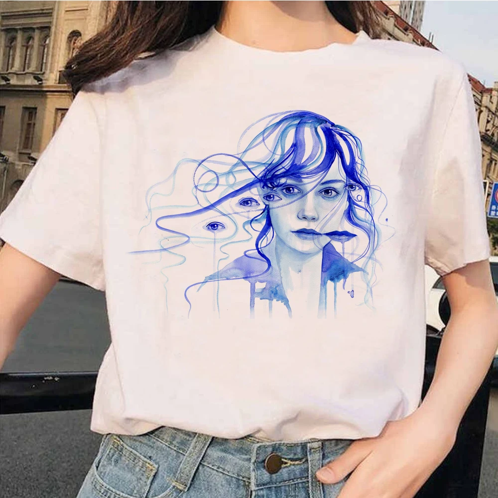 Женская футболка с коротким рукавом Beauty In Blue Art белая Повседневная рисунком