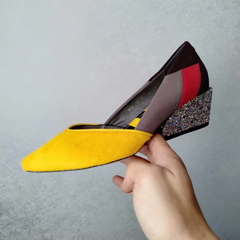 

Size 38 39 High-Quality 2020 Yellow Horse Hair Leather Pointed Toe Madame High Heel Shoes Women Pumps Sexy Ladies K7-31