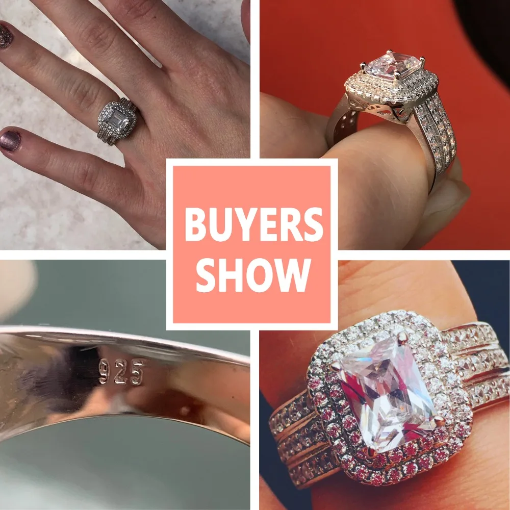 Newshe Свадебные Кольца для женщин классические ювелирные изделия 1,8 Ct Принцесса Cut AAA CZ Твердые 925 серебро кольцо для помолвки набор