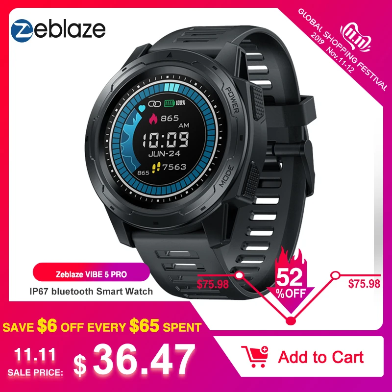 Смарт-часы Zeblaze VIBE 5 PRO, пульсометр, IP67, bluetooth, много видов спорта, отслеживание, смартфон, уведомления, водонепроницаемые, умные часы для мужчин