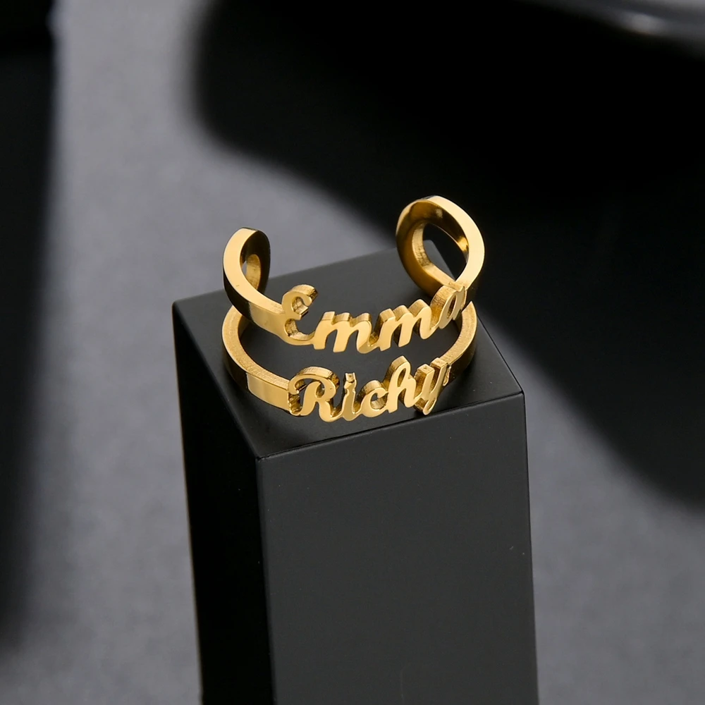 

Двурядные кольца Acheerup для женщин, регулируемые парные кольца из нержавеющей стали на заказ, свадебные украшения в виде сердца, подарки