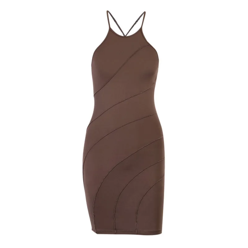 

Open Line Vest Dress 2021 New Pure Color Temperament Commuter Strap Slim Dress Summer Dress Off The Shoulder Dresses Clothes