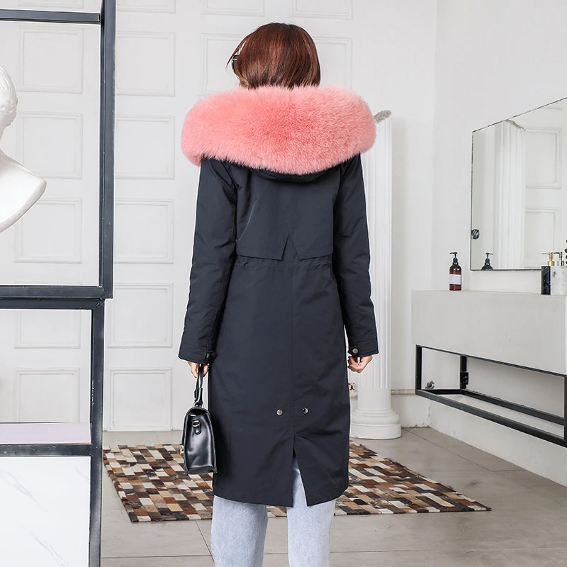 Женская парка с натуральным розовым лисьим мехом FURSARCAR зимнее длинное пальто