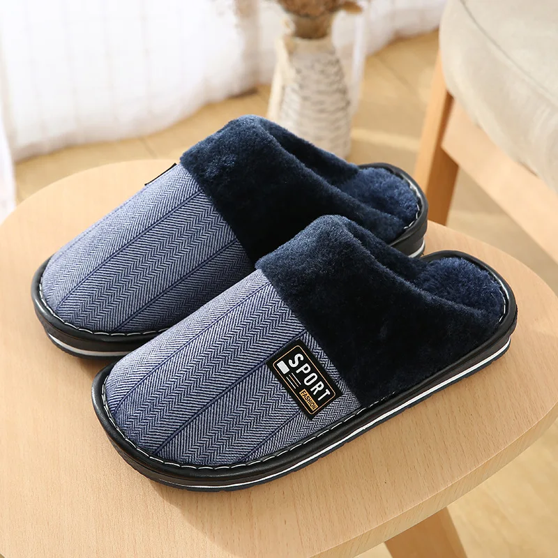 Мужские тапочки мужские зимние на плоской подошве короткие плюшевые домашние в