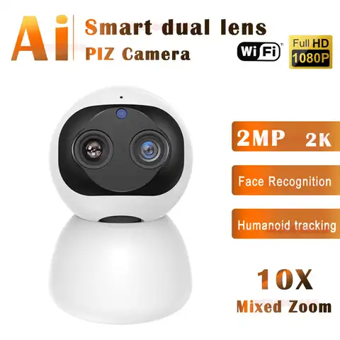 IP-камера HD 1080P PTZ с двумя объективами, Wi-Fi, 10-кратным увеличением и функцией ночного видения