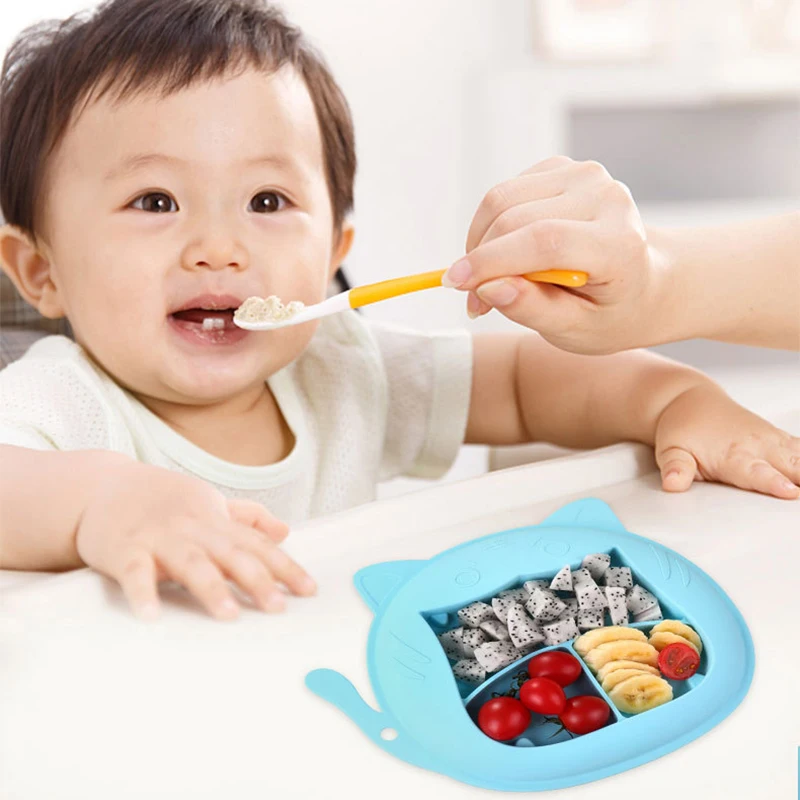 

Silicone Baby Feeding Bowl Training Plate Dishes Kids Tableware Children Cartoon Portable Silica Gel Eating Dinnerware