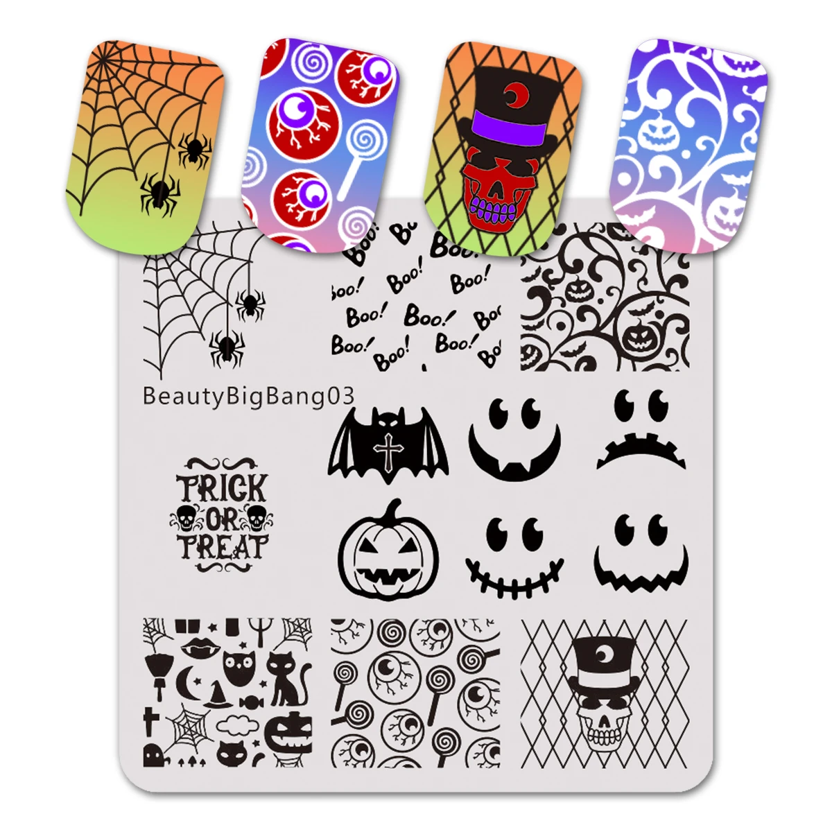 

BEAUTYBIGBANG 6*6cm Square Halloween Nail Art Stainless Stamping Ghost Theme Image Template Manicure Nail Art