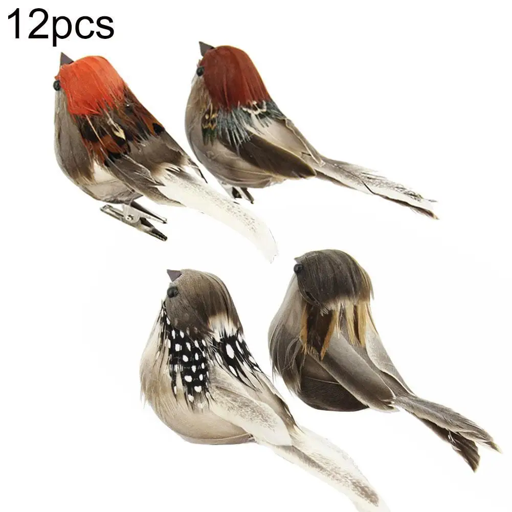 

12Pcs Artificial Animal Bird Spadger Sparrow with Clip Home Garden Tree Ornament