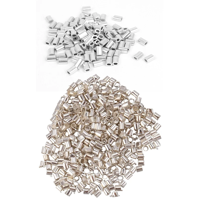 

100 шт., алюминиевые обжимные наконечники для проволочного троса, 0,8 мм, 1/32 дюйма, серебристые и 500 шт. обжимных наконечников для труб, 1,5 мм, сер...