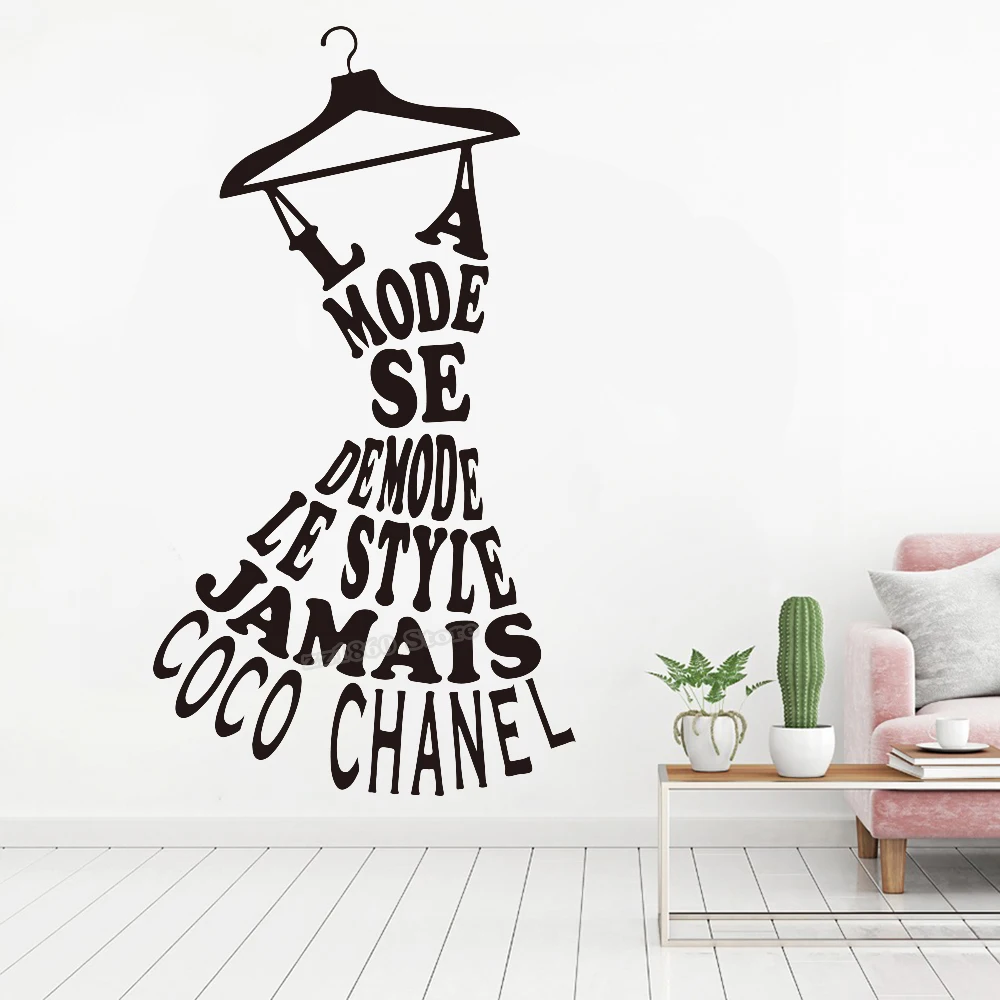

Clothes Stand Words Wall Sticker Large Chanele Designer Dress Hanger Quote Wall Decal Girl Room Decor Mural Vinyl Decals A204