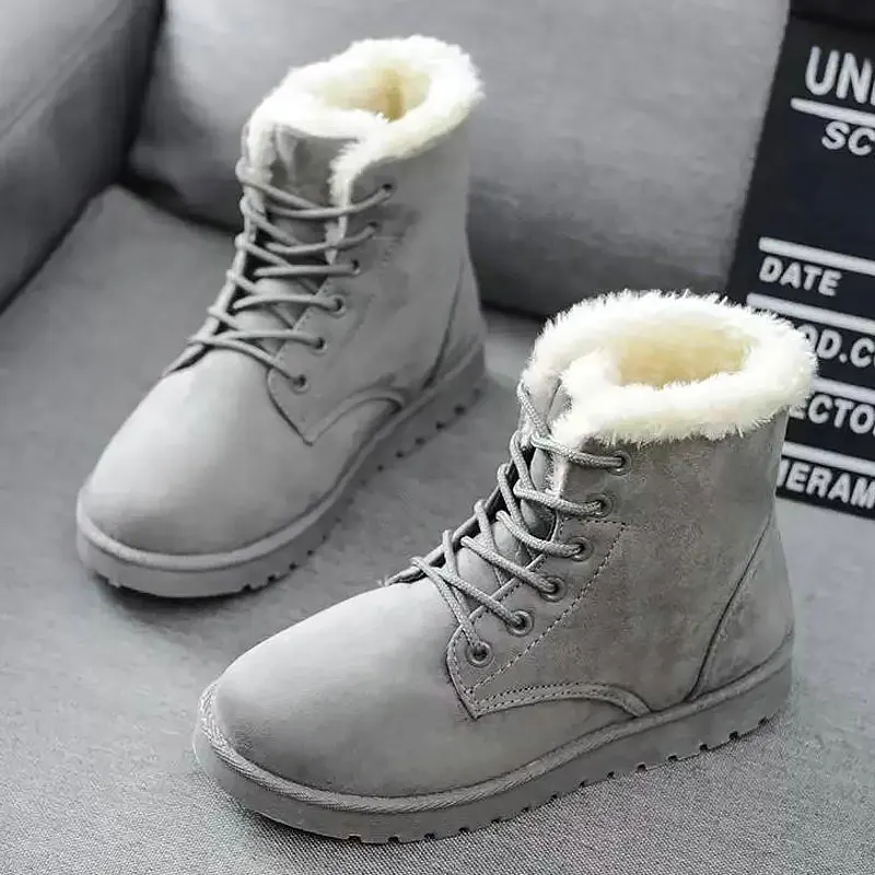 Grey2 Зимние сапоги; женская обувь; коллекция года; зимние сапоги на каблуке; женские ботильоны из флока на шнуровке; теплая зимняя женская обувь на меху с плюшевой стелькой - Цвет: Grey2