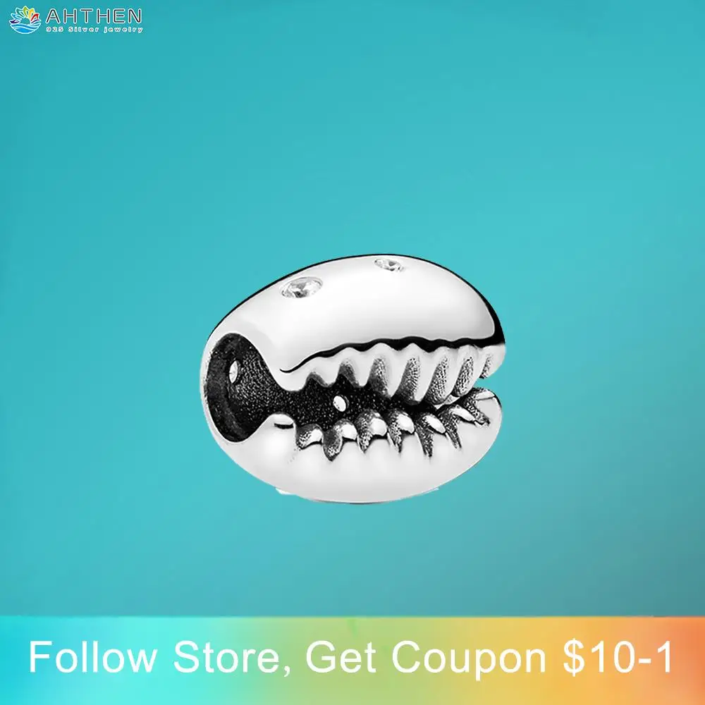 

Ahthen 925 Sterling Silver Bead Sparkling Coffee Bean Shell Charms fit Original Pandora Bracelets Women Jewelry Making Girl Gift