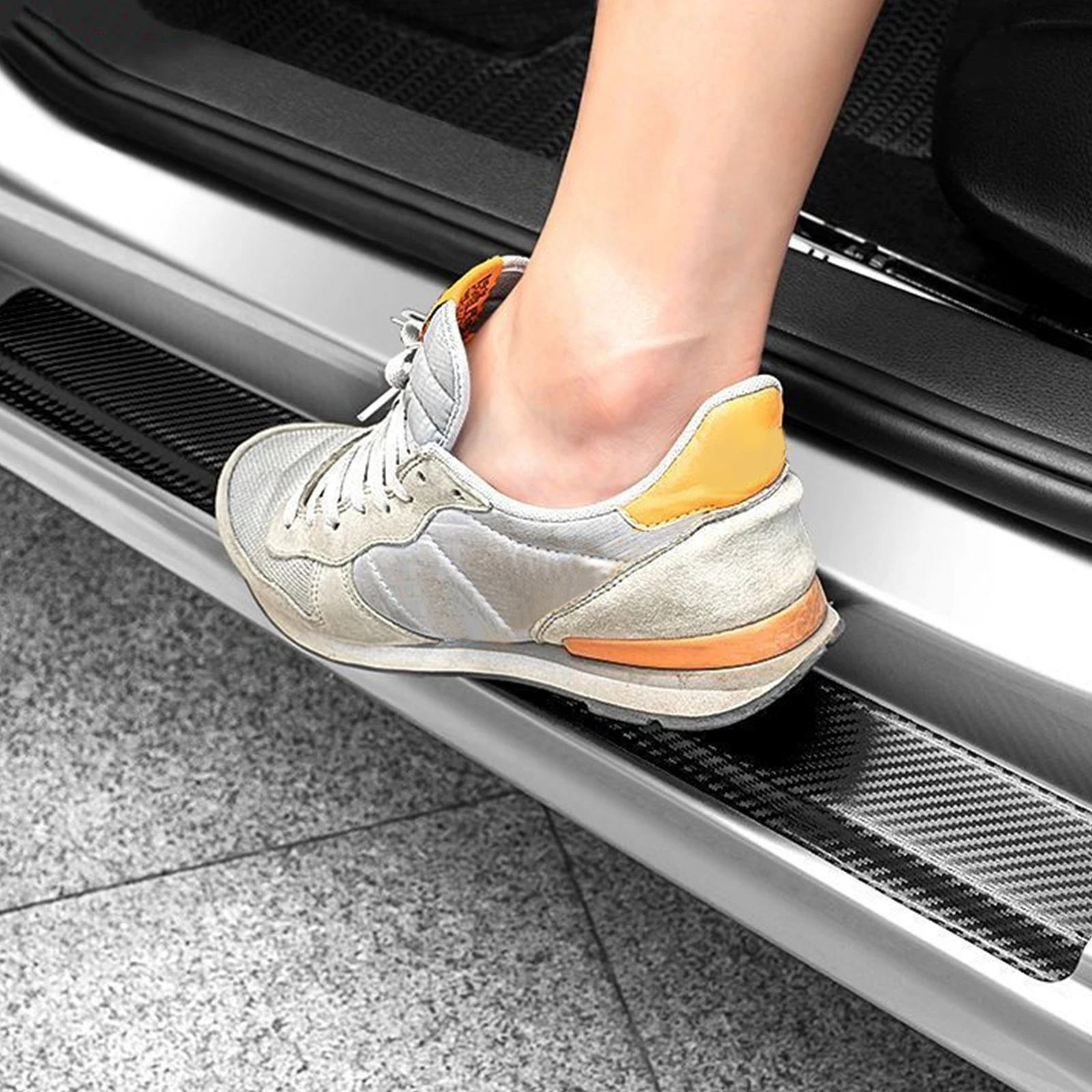 

4Pcs Carbon Fiber Threshold Anti-scratch Strip Car Door Sill Plate Protector Stickers 3D 4D Stickers