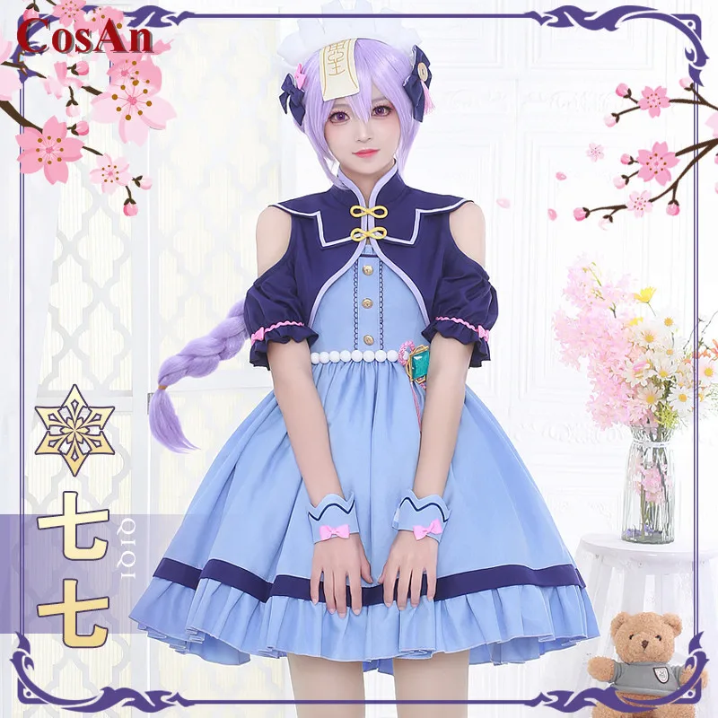 

Game Genshin Impact Qiqi Cosplay Costume Lovely Sweet Maid Dress Full Set Female Activity Party Role Play Clothing S-XL