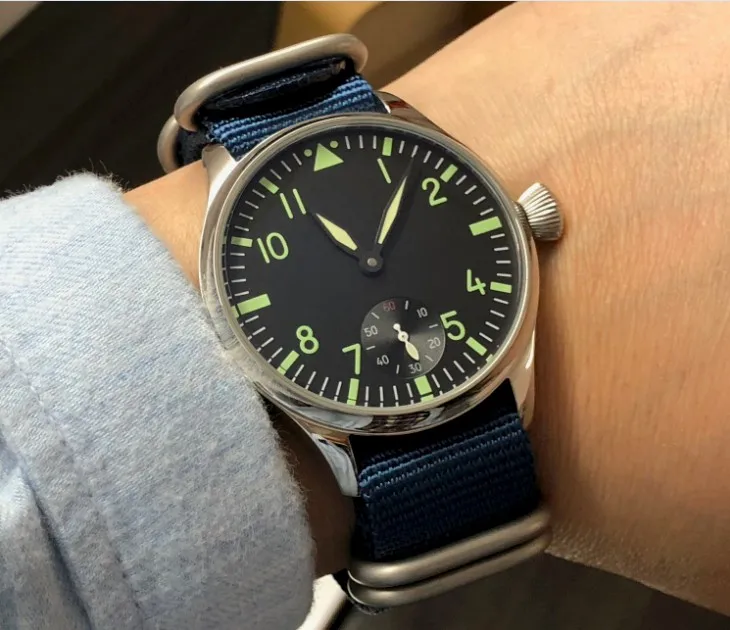 Сапфировое стекло 44 мм черный циферблат Азиатский 6498 17 драгоценностей