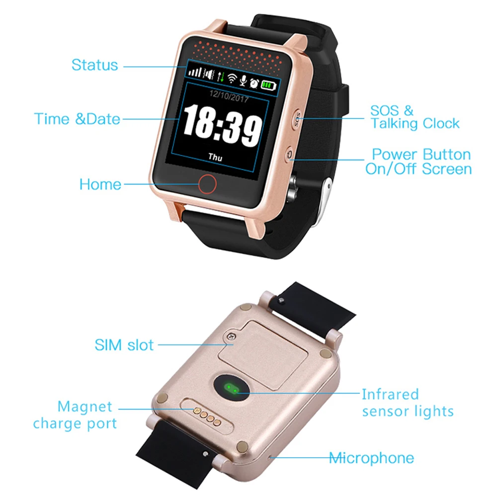 GPS трекер для пожилых людей Android Смарт часы карты SOS Монитор артериального