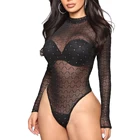 Новинка, лидер продаж, Модный женский сетчатый Кружевной Топ с длинным рукавом, Эластичный Трико, облегающий боди с высоким воротником, топ, блузка