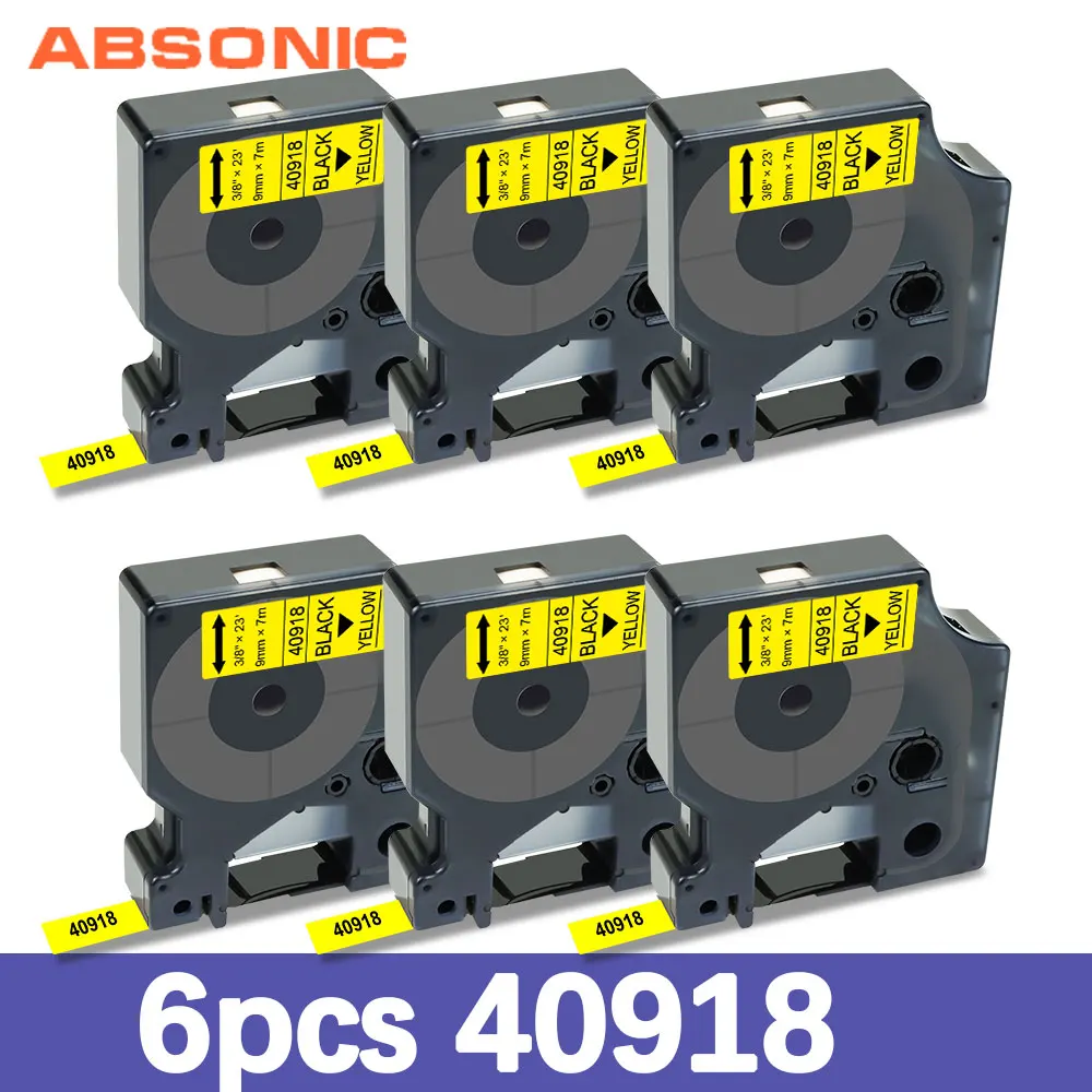 

Absonic 6PK 9mm Label Black on Yellow for Dymo D1 Tape 40918 Compatible for Dymo D1 Label Tapes for Dymo LM160 LM280 Label Maker