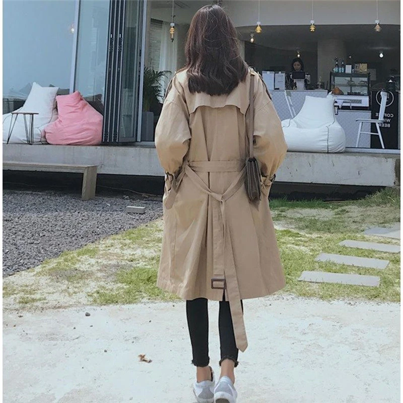 Leiouna Turn-down Zipper Long Loose Vintage Trench Female Windbreaker Women Autumn Overcoat Cloak Sashes Hiver Manteau Femme | Женская