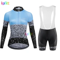 kafitt womens long sleeve cycling jersey bib sets mtb short pants bicycle clothing conjunto feminino ciclismo maillot mujer