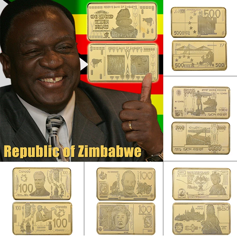 Original Fake Gold Bar Zimbabwe 100 Trillion Dollars Gold Copy Coin Metal Non-currency Coins Cryptocurrency Collectibles Gift