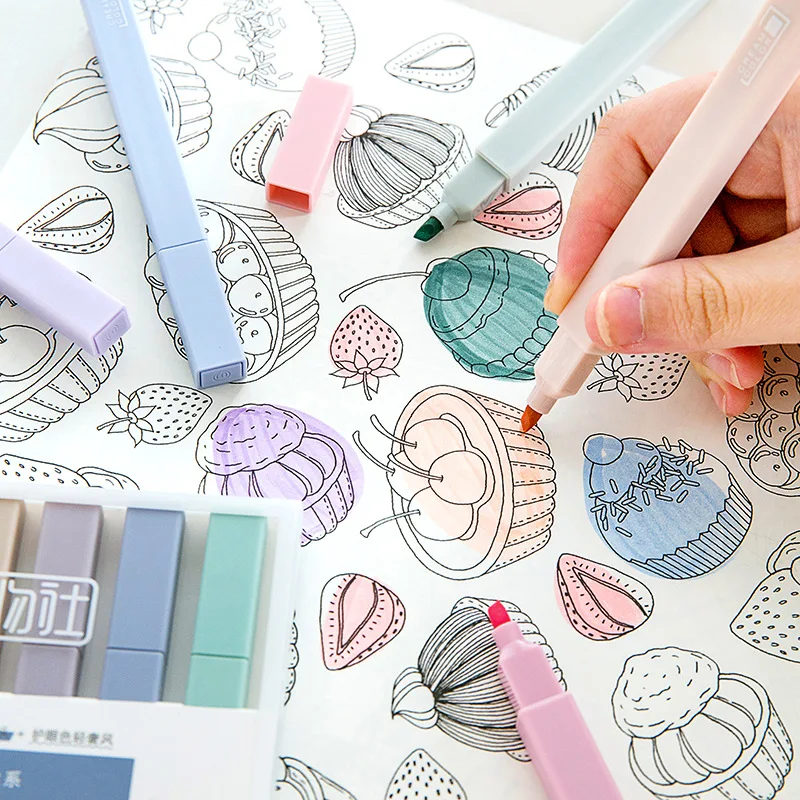 6 pcs/set Soft Tip Highlighter Pens Light Color Art Marker DIY Photo Album Journal Fluorescent Pen Student Drawing Stationery | Канцтовары