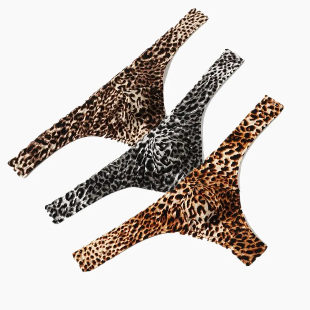 

Brand Mens Pouch Bikini Underwear Leopard Printed Bulge Thong Men Plus Size M-3XL Tanga Sexy Homme Low Rise Male Underpants