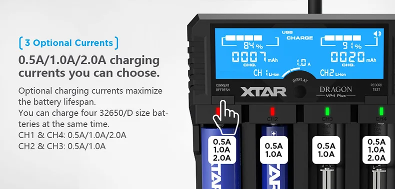 XTAR DRAGON VP4PLUS, зарядное устройство, чехол-адаптер, автомобильное зарядное устройство с ЖК-дисплеем, умная быстрая зарядка, зарядное устройство 18650 21700