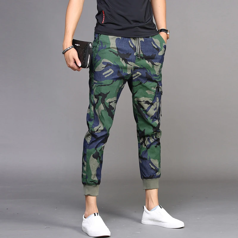 Summer Lightweight Camouflage Jeans Men Fashion Army Green Ankle-Length Denim Trousers Casual Streetwear Cotton Cargo Pants