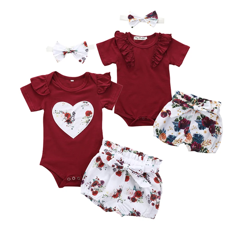 Комплект одежды для новорожденных девочек однотонный комбинезон топ шорты с