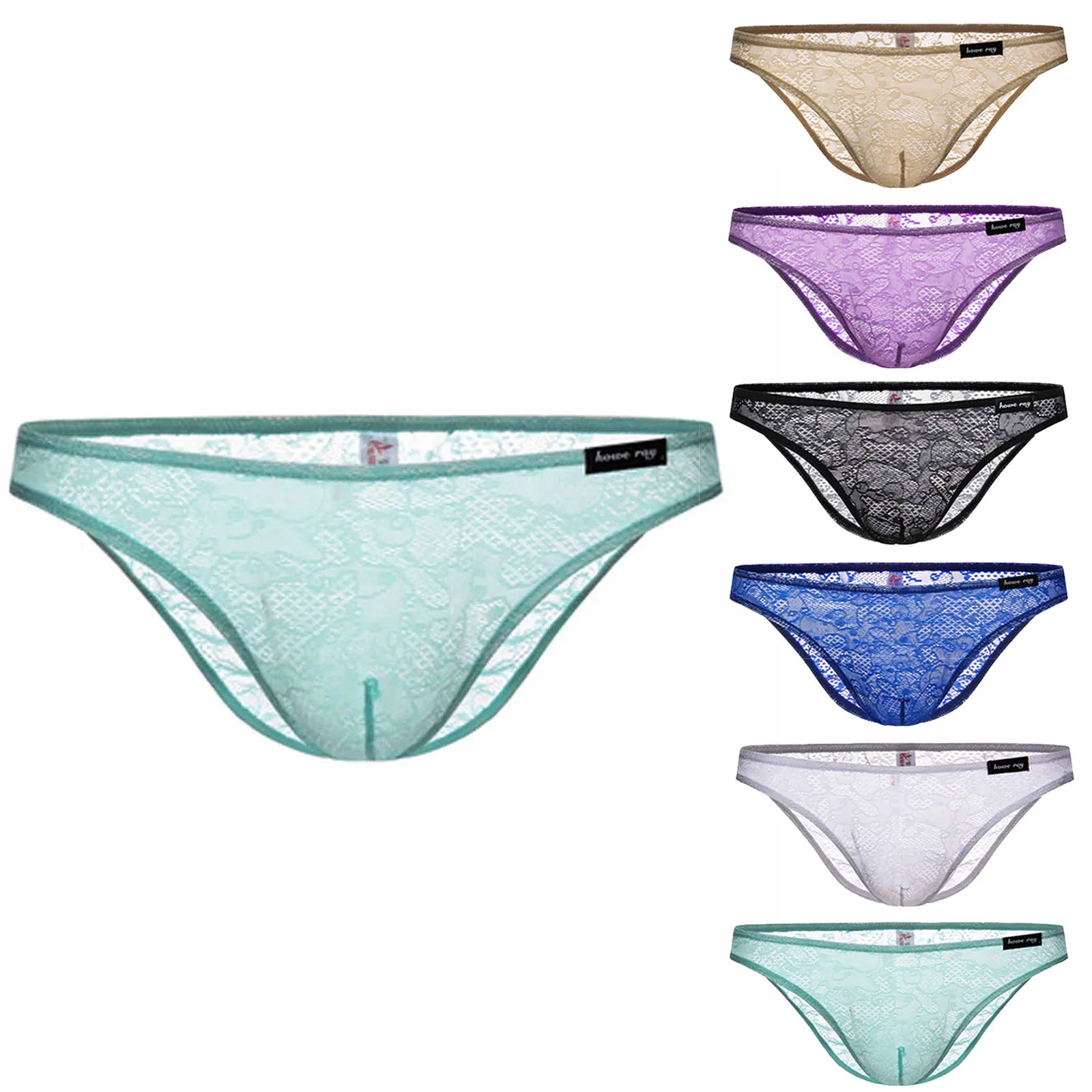 

Men's new fashion low waist sexy lace transparent panties sexy lace panties sexy translucent panties boxer briefs