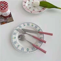 knife fork set stainless steel long ceramics handle soup spoon tableware kitchen homehold simplicity table steak red and blue