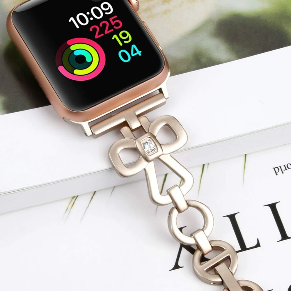 Роскошный металлический ремешок из нержавеющей стали для Apple Watch 4, 5, ремешок 42 мм, 44 мм, iwatch series 3, 2, 1, 40 мм, 38 мм, бриллиантовый ремешок в стиле бабочки