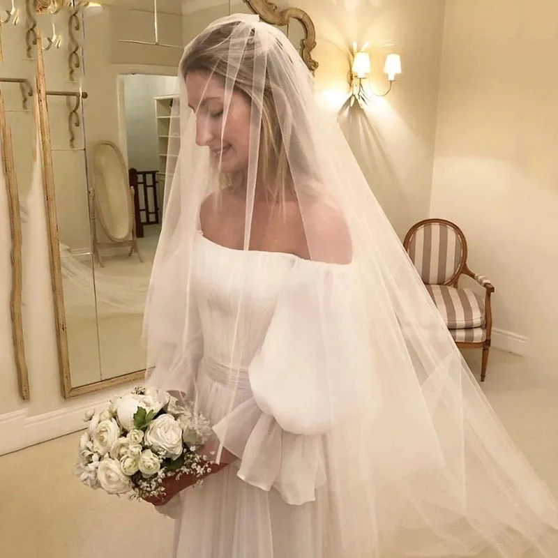 Шифоновое свадебное платье с открытыми плечами пышными рукавами и | Свадьбы