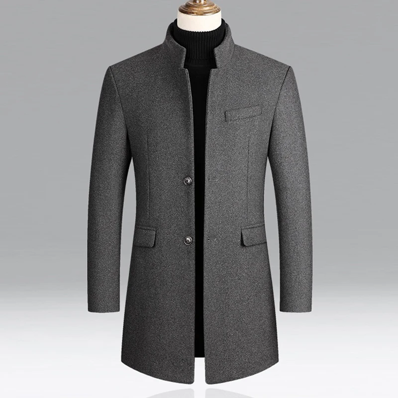 

Winter Men Woolen Jacket Coat Mid-Long Trench Coat Color Plus Cotton Thickening Man Fashion Woolen Jacket -40