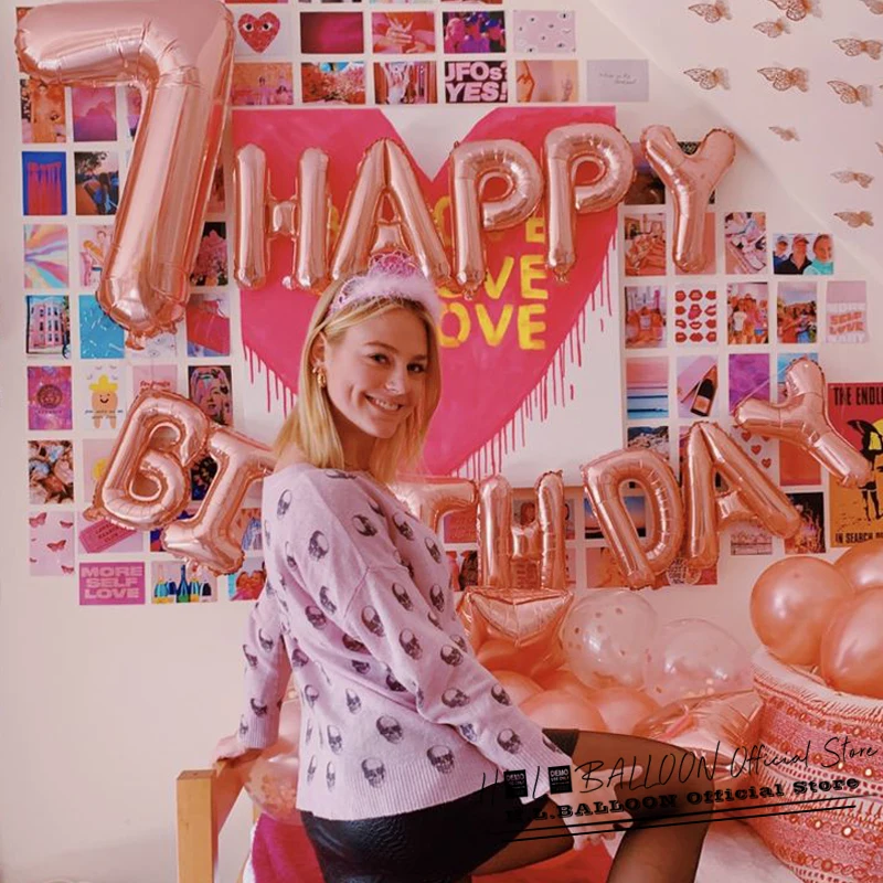 День Рождения Воздушные Шары Розовое Золото С Днем Фольга Воздушный Шар Набор