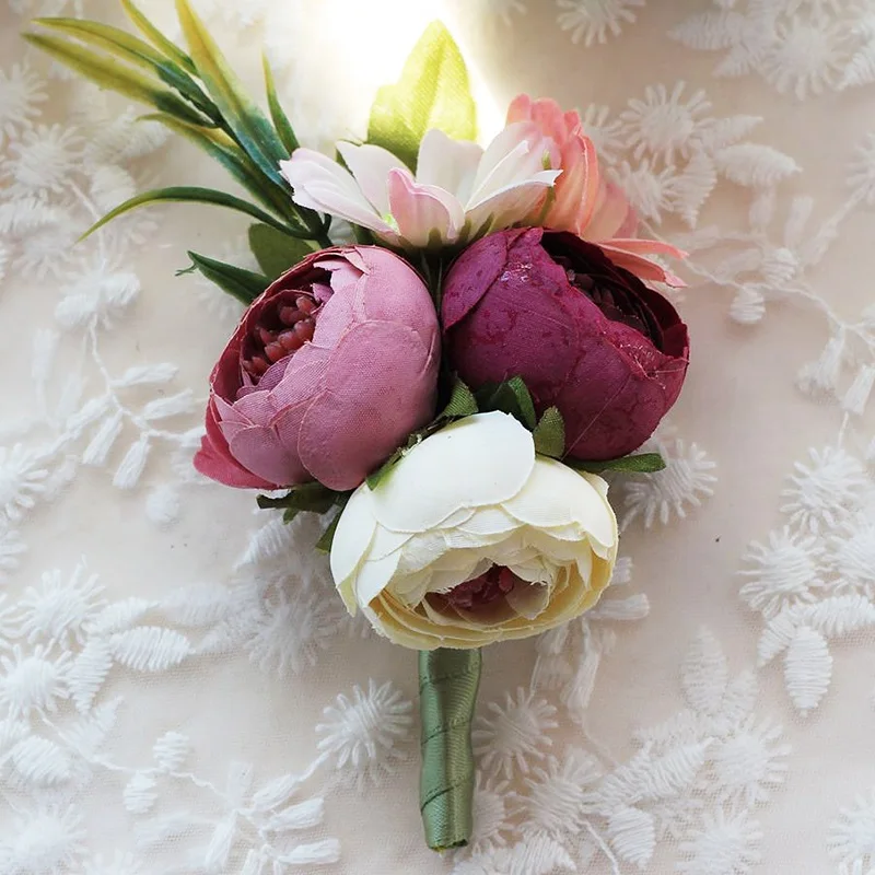 Лидер продаж браслет ручной работы корсажный искусственные шелковые розы цветы