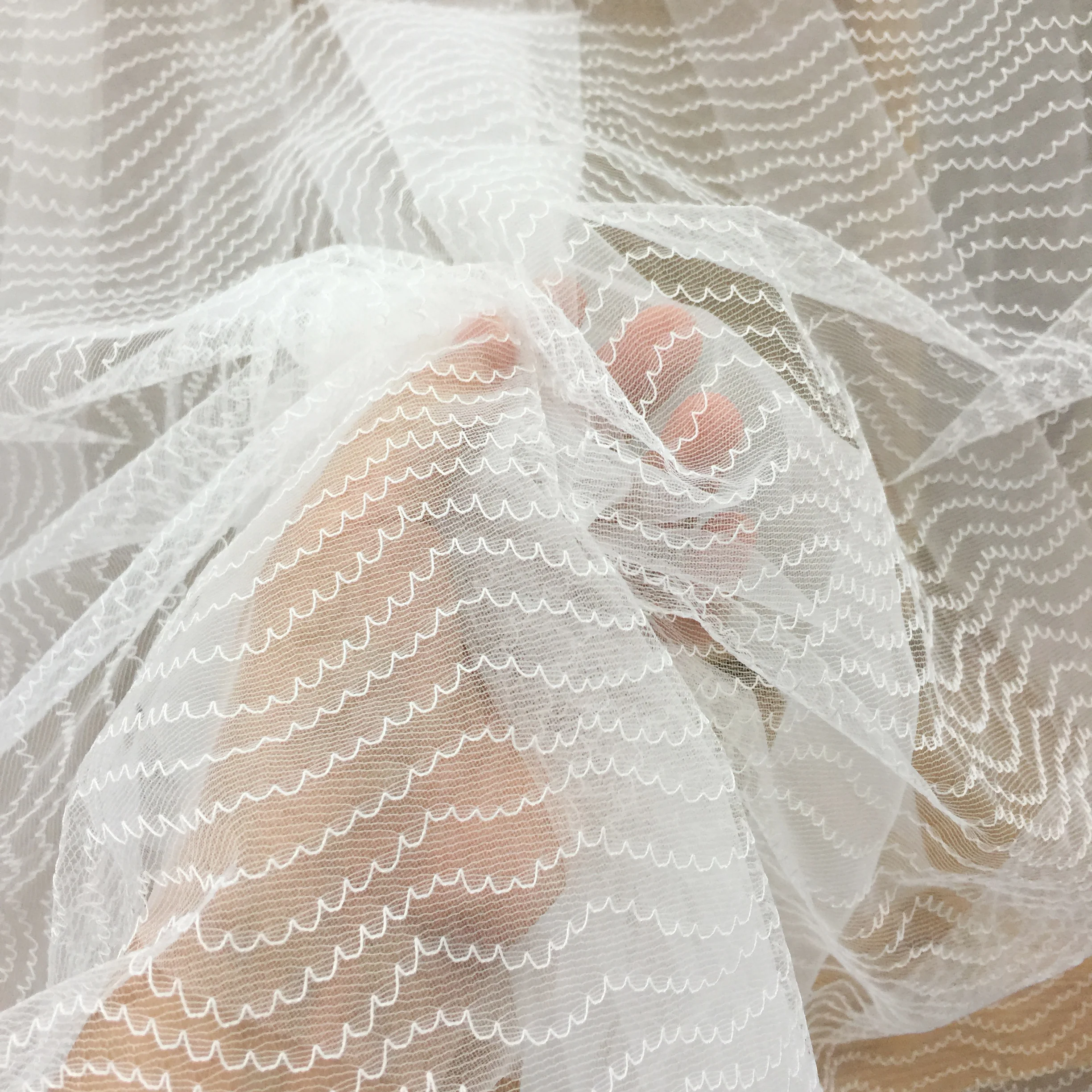 5 ярдов изысканная полосатая мягкая Тюлевая вышитая кружевная ткань для