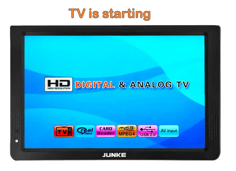 JUNKE HD портативный телевизор 12 дюймов цифровые и аналоговые Led ТВ Поддержка TF карта USB Аудио Видео плеер автомобильный телевизор DVB-T2