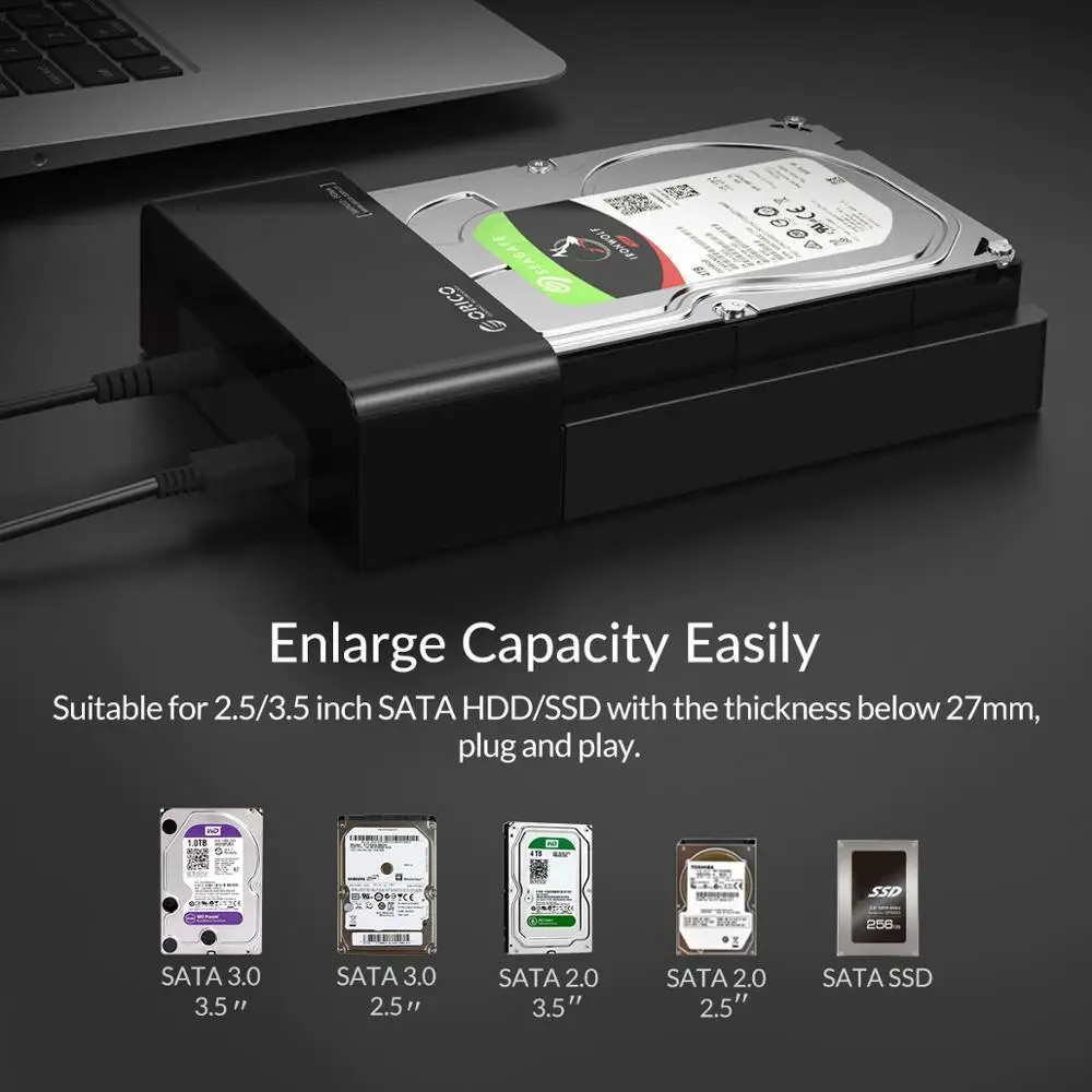 

ORICO Type C HDD Enclosure SATA to USB 3.1 2.5 3.5 inch 10Gbps USB C External Hard Drive Docking Station Support UASP 8TB Drives