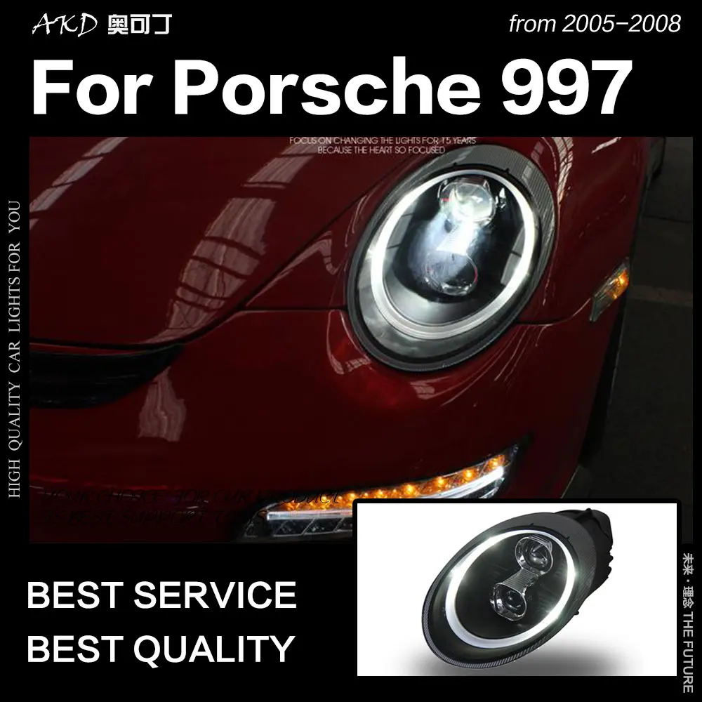 AKD автомобильный Стайлинг для Porsche 997 фары 2005-2008 911 светодиодный фары DRL дальнего ближнего света ксеноновые фары аксессуары