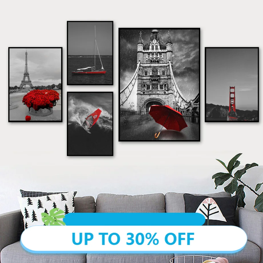 Рождественское украшение холст картина плакаты зонт Парусная Роза Париж пейзаж