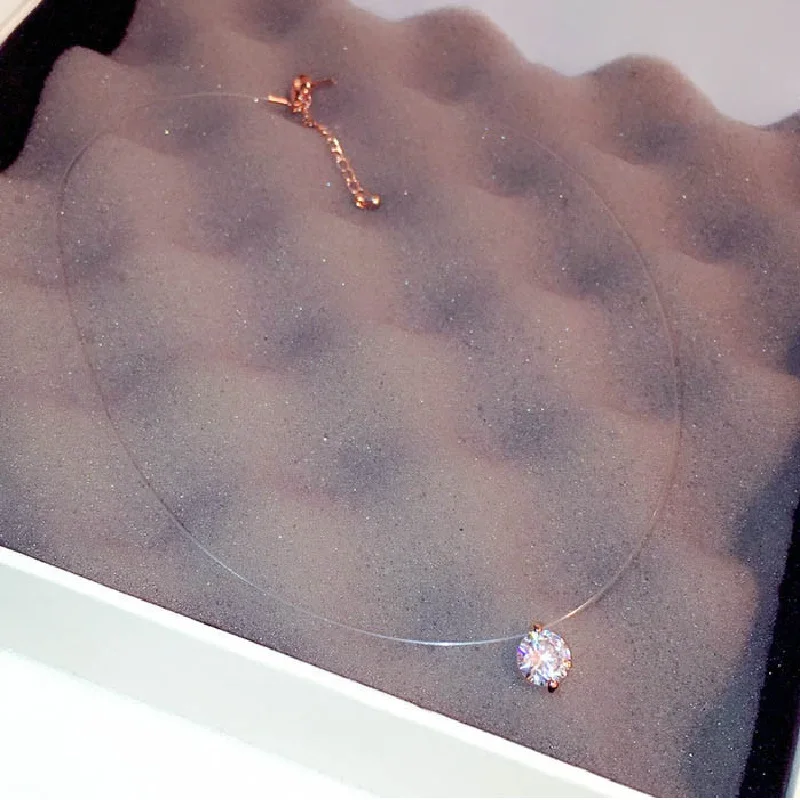 

Fashion Rhinestone Transparent Fishing Line Temperament Ladies Short Necklace Summer Outing Must-Have Clavicle Chain Gift