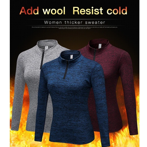 Winter Women's Fitness Clothing Long Sleeve Thermal Polo t-shirts Plus Velvet Sports Top Female Warm Yoga Wear Training Shirt