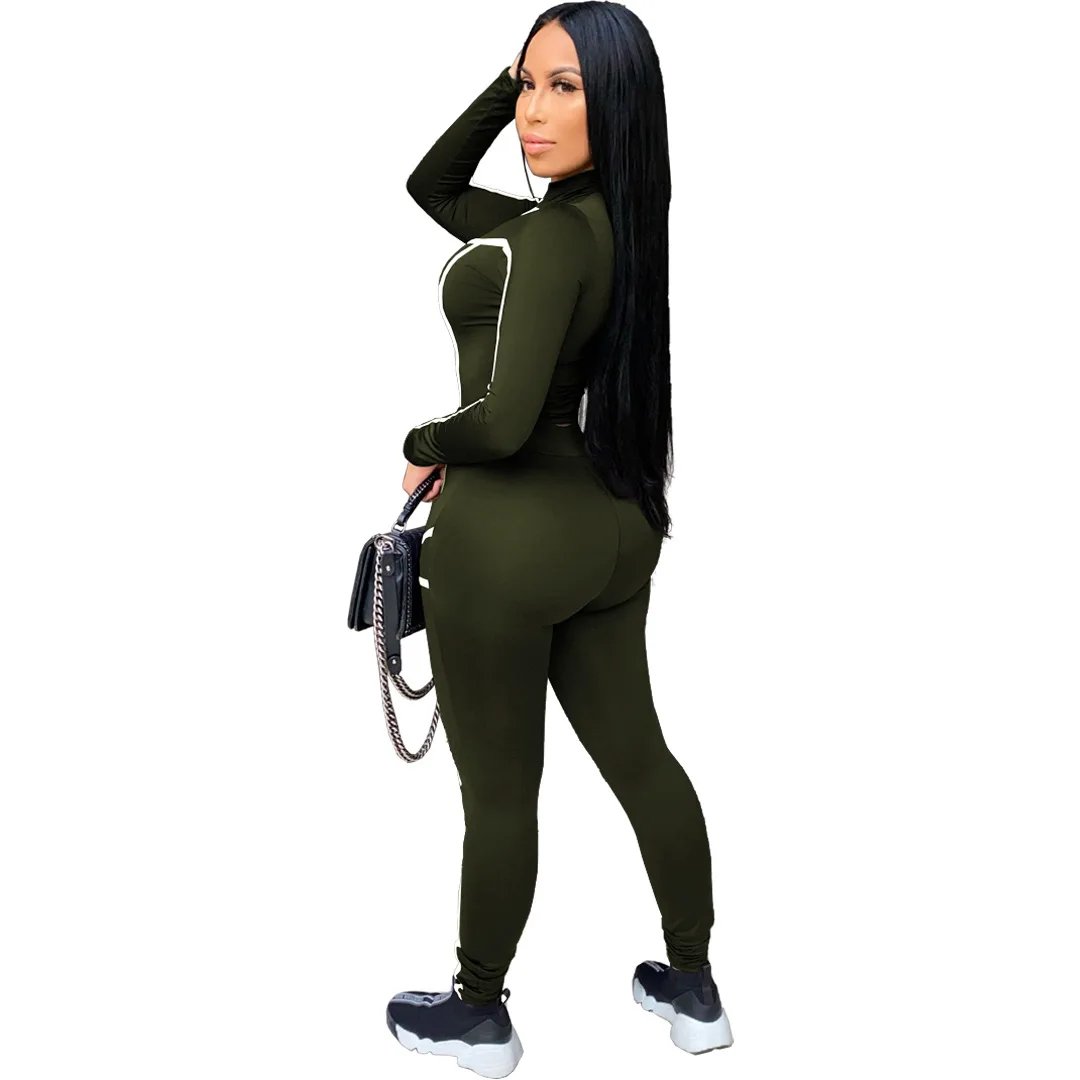 

Sports Yoga Skinny Women Tracksuits With Striped Round Neck Long Sleeve Tops High Waist Pencil Pants Bodysuits Spring Autumn